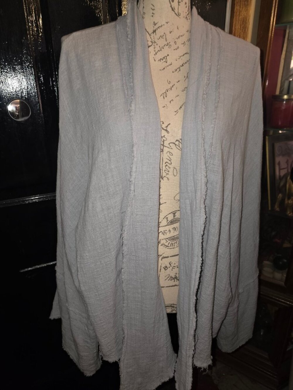 Newbury Kustom Light Gray Open Front Cardigan M/L 65% Cotton 35% Linen Casual La